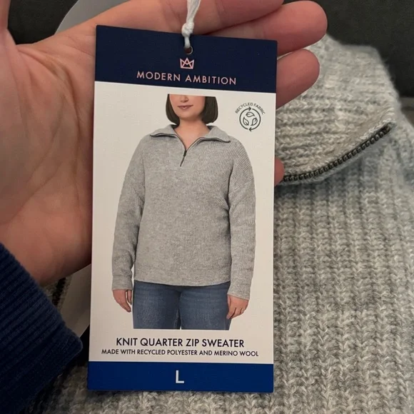 Women's Gray Quarter-Zip Sweater - Picture 2 of 6